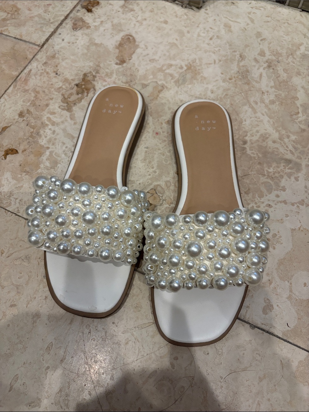 a new day Ivory Pearl-Embellished Slide Mules